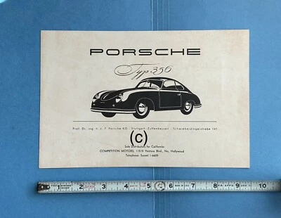 Vtg 1953 PORSCHE 356 FACTORY TECHNICAL DATA  BROCHURE   COMPETITION MOTORS ORIGI - Image 1 of 4
