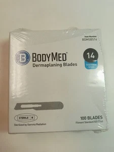BodyMed Dermaplaning Blades #14 in Carbon Steel, 100 PCS - Sterile BDMSBS14 - Picture 1 of 7