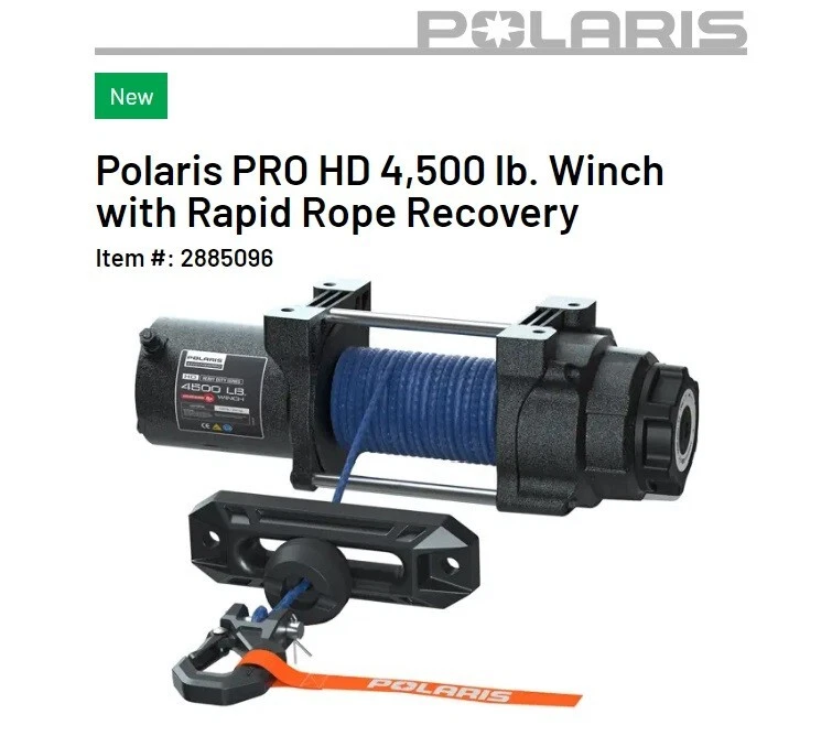Polaris Ranger SP570/CREW PRO HD 4500 lb. Winch W/Rapid Rope/Autostop-2885096 - Image 1 of 1