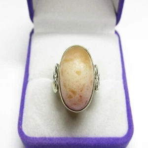 Anillo soviético vintage plata esterlina rusa 875 piedra calcedonia talla 7 URSS - Imagen 1 de 8