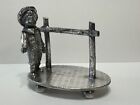 Antique 1800's Figural James Tufts Silver Plate Napkin Ring Boy & Fence