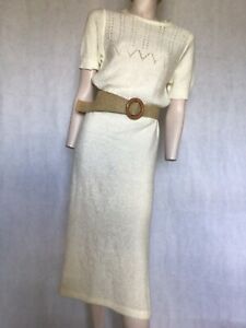 Vtg Phillip Lim Antique White tea length classic knit dress XS