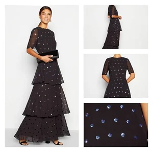Debut Woman’s Ladies Black Ombre Sequin Spot Tiered Maxi Dress UK14 RRP £140 - Picture 1 of 7