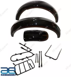 Mudguard Fender Set With Stays Kit Black + Golden Red Strips For Norton 16H AEs - Bild 1 von 6