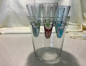 SIX RETRO VINTAGE VARIOUS COLOURED SHOT GLASSES WITH ICE BUCKET - Picture 1 of 7