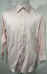 Men’s Size 17.5 Brandolini Button Front Dress Shirt Light Pink Diagonal Stripped - Picture 1 of 6