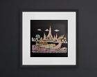 1940S Vintage Hand-Painted Gold Thai Temple Painted On Black Cotton Cloth 27/27