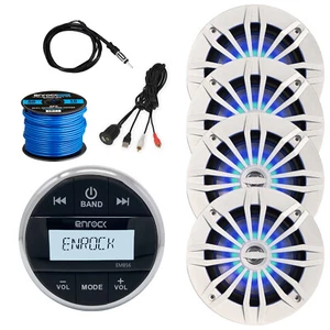 Enrock Marine Wireless Radio, 4x 6.5" LED Speakers, Antenna, USB Adapter, Wire - Picture 1 of 7