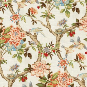 Waverly Mudan Persimmon Floral Birds Drapery Upholstery Fabric By the Yard - Picture 1 of 7