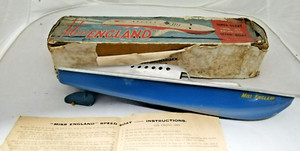 RARE 1940's VICTORY INDUSTRIES "MISS ENGLAND" TINPLATE MODEL SPEED BOAT~ BOXED