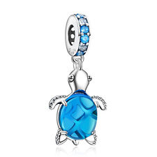 Authentic S925 Sea Turtle Blue Dangle Charms Women Bracelet Necklace Pendant