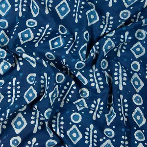 Indian Hand Block Print Indigo Fabric 2.5 Yards Soft Cotton for Textile Crafting - Picture 1 of 9