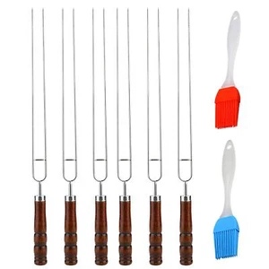 Stainless Steel U Shaped Barbecue Fork Skewers with Silicone Oil Brush Set - Picture 1 of 10
