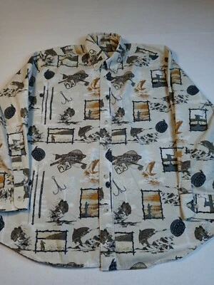 Natural Issue Mens Shirt Size M Beige Fishing Graphic Long Sleeve Button Down - Image 1 of 4