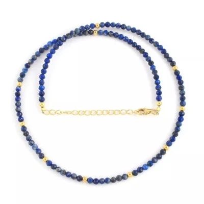 Collar Hecho a Mano Cadena Cuentas Pequeñas Redondas 3mm Lapislázuli Natural 18" Foto 1 de 4