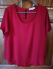 Pink Rose Women's Short Sleeve Sheer Red Blouse Top Size XL