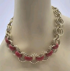 Talbots Goldtone And Red Link Necklace Statement - Photo 1/6