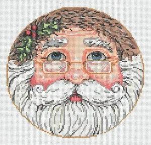 Needlepoint Handpainted Christmas Sandra Gilmore Santa Round 6" - Picture 1 of 4