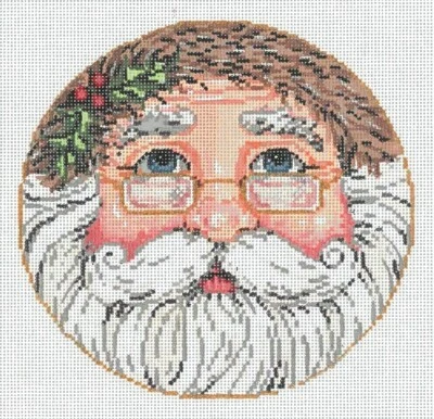 Needlepoint Handpainted Christmas Sandra Gilmore Santa Round 6" - Image 1 of 4