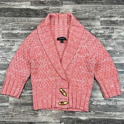 bebe Womens size S Pink Crop Shrug Bolero Cardigan Cropped Sweater Wood Buttons - Image 1 of 4