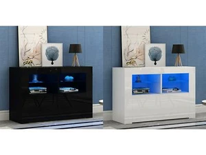 Modern Cabinet Sideboard TV Unit Matt Body and High Gloss Fronts + LED Lights - Picture 1 of 8