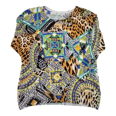 Joseph A Geometric Leopard Print Button Front Cardigan Sweater Medium - Image 1 of 4