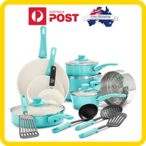 GreenLife Soft Grip 16pc Ceramic Non-Stick Cookware Set *NEW* *AU* Turquoise - Picture 1 of 12