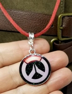Overwatch Emblem Charm on Red Suede Cord Necklace - Picture 1 of 3