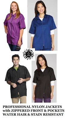 STYLIST BARBER GROOMER NYLON JACKET Zippered Hair Water Soil Resistant Coat - Image 1 of 4