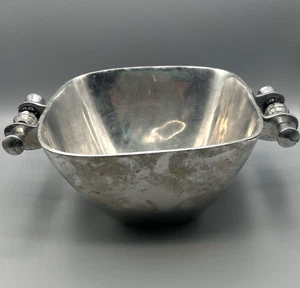 Denmark Danish Style/ Metal Serving Bowl w/ Beaded Handles/ Shows aged Patina - Picture 1 of 8