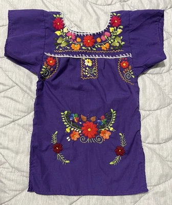 Vestido Puebla Mexicano Bordado Púrpura Floral Niño Bebé Niña 24 Meses Foto 1 de 4