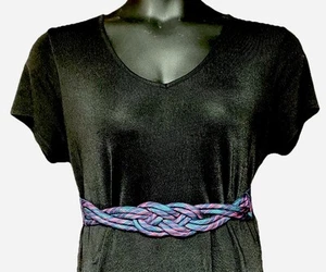 100% Silk Sophisticated, Braided Knot, Plaid, Statement Belt Hook/Loop Closure - Picture 1 of 6