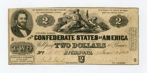 1862 T-42 $2 The Confederate States of America Note - CIVIL WAR Era - Picture 1 of 2