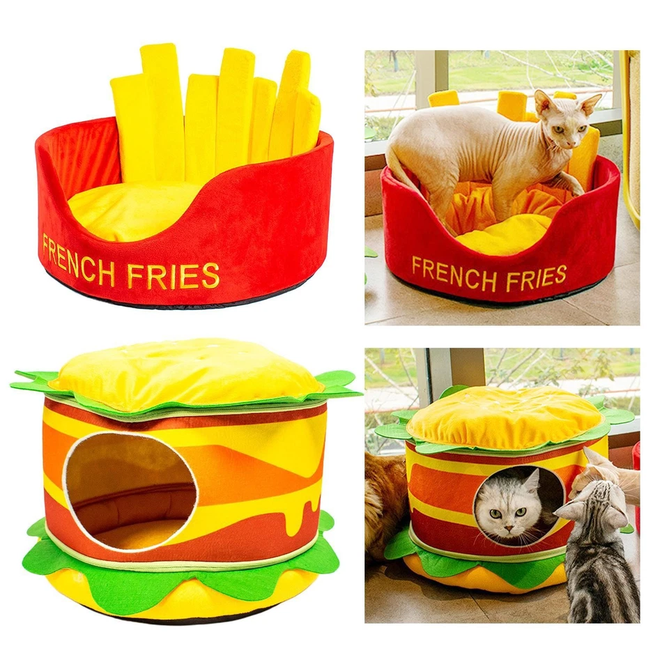 Novelty Burger Pet Cat Bed Cave Warm Nest Basket Kennel Soft Sleeping Pad - Image 1 of 1