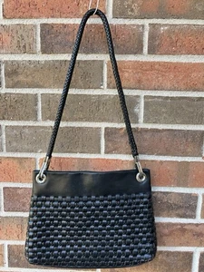 Borsa a tracolla Brighton nera in pelle intrecciata tracolla staccabile western classica - Foto 1 di 16