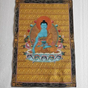 Tableau décoratif 36" Bhaisajyaguru brocart tibétain tangka broderie - Photo 1/12