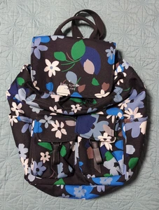 Mochila Kate Spade Carley Blooms Floral con Solapa Negra Azul Blanca Bolsillos Nylon - Imagen 1 de 11