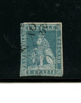 Italy-Tuscany #13 (I332) Lion of Tuscany, 2 cr blue, Used, FVF, CV$160.00 - Image 1 of 2