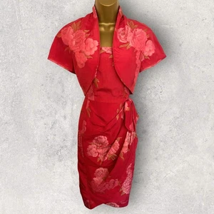 Paddy Campbell Vintage Cerise Rosa Floral Seda Vestido Traje Boda Reino Unido 10/12 - Imagen 1 de 7