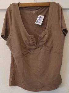 Camisa Homegirl Society para mujer XL marrón tostado top corto fruncido cuello en V nueva - Imagen 1 de 4