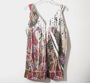 Lane Bryant Floral Paisley Sublimation Sleeveless Top V Neck Blouse 14/16 Jersey - Picture 1 of 7
