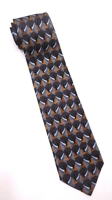 ERMENEGILDO ZEGNA Men's Silk Necktie ITALY Luxury Geometric LEAVES Blue/Gold EUC - Image 1 of 4