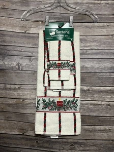 3er Set Vintage Weihnachtsmänner Weihnachten Handtücher Made in USA Kerze Mistelzweig Feiertage - Bild 1 von 3