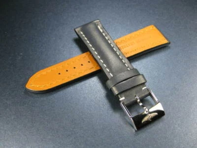 24mm CALF Leather Strap Blue Watch Band with OEM BREITLING Tang Buckle B x1 - Image 1 of 4