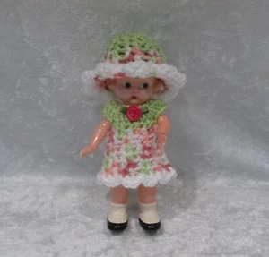 Made to fit KNICKERBOCKER RATTLE DOLL #07 Handmade Crochet Dress & Hat Set - Picture 1 of 3