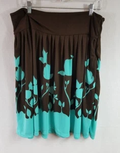 Isaac Mizrahi For Target Pleated Skirt Size L Brown Teal Floral - Picture 1 of 3