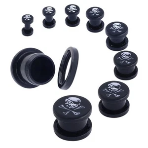PAAR-Piraten Totenkopf weiß auf schwarz Acryl Schraub Ohrstöpsel 08mm/0 Stärke  - Bild 1 von 3