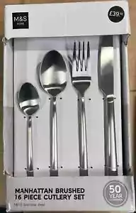 M&S Manhattan Brushed 16 Piece Cutlery Set In Brushed Steel BNIB - Picture 1 of 1
