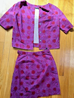 vtg Marimekko purple SKIRT & JACKET SET cotton dress suit top 1960s flower print - Image 1 of 4