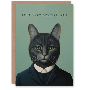 Father's Day Greeting Card Green Suit Special Dad Serious Cat Lover - Bild 1 von 6